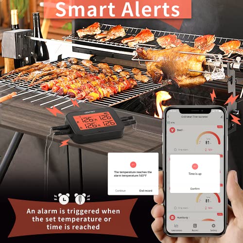 Digital Bluetooth Bbq Grill Meat Thermometer With 4 Probes, Instant-Read Meat Thermometer For Grilling, Temp Alarm Function, Food Thermometer For Kitchen, Beef, Candy, Cheese Making, Turkey, Oven #TOP2