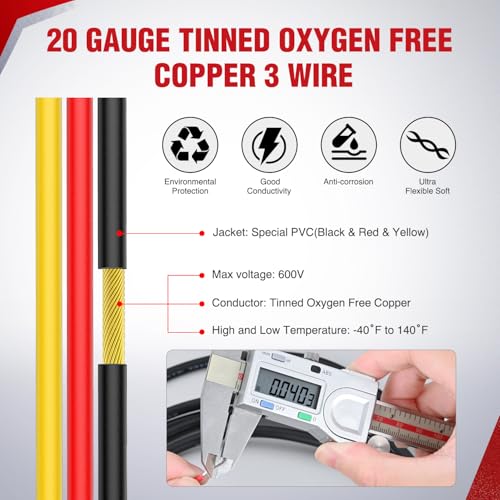 Image of Nilight 30FT 20AWG 3 Conductor Wire Tinned Copper Red Black Yellow