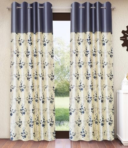 Image of Home Sizzler 2 Pieces Solid Patch Bloom Burst Eyelet Polyester Window Curtains - 5 Feet, Grey
