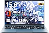 Naclud 15.6 Inch Laptop Computer, Windows 11 Laptops with 16GB RAM 1024GB SSD, Celeron N5100, Office 365, IPS FHD, WiFi 6, 53.2WH Battery, 180° Viewing, HDMI, Cooling Fan, for Business and Students