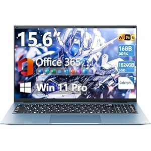 Naclud Computadora portátil de 15.6 pulgadas, Windows 11 portátiles con 16 GB de RAM 1024 GB SSD, Celeron N5100, Office 365, IPS FHD, WiFi 6, batería de 53.2 Wh, visualización de 180°, HDMI