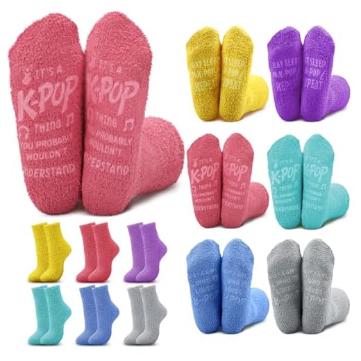 Ramede 6 Pairs K-pop Grip Fuzzy Crew Socks for Women Men Novelty Music Socks Funny Memorabilia Accessories for K-pop Lovers Fans Christmas Birthday Gift