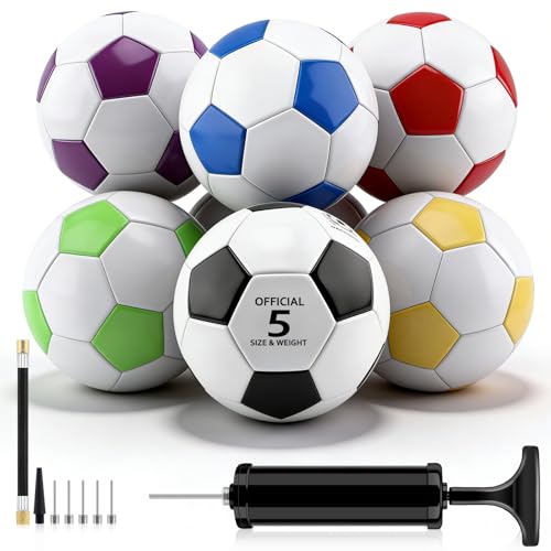 SIKEMAY 6 Packs Soccer Ball Bulk Size 5 with Pump Charity Donations Shoebox Gift Fillers Christmas Operation Gift Indoor Outside Soccer Training Practice Sport Ball for Teens Adults