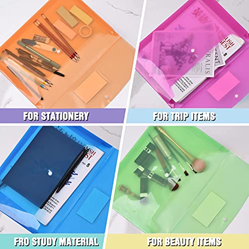 5 Pack Large-Capacity Colored Transparent Document Folders/Tfdlcg Zm Plastic Envelope With Snap Closure/Poly Envelopes,A4 Letter Size(13"×9.5") For School Home Office,Assorted Colors #TOP4