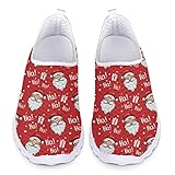 POLERO Chaussures à Enfiler Père Noël pour Femmes Chaussures de Marche Ho Ho Ho Xmas Rouge Chaussures de Course Plates, EU40