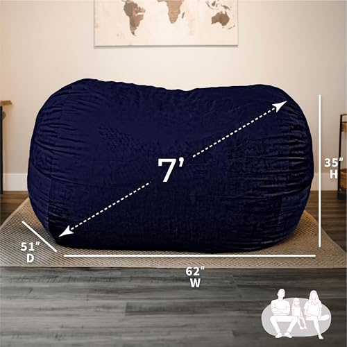 Image of Big Joe Fuf XL Foam Filled Bean Bag Chair with Removable Cover, Midnight Plush, Soft Polyester, 5 feet Giant, Navy Plush