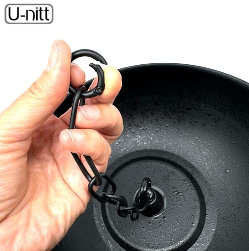 U-nitt Rain Chain Anchoring Basin/Bowl/Dish/Pan/Saucer to Catch Rain Water to Replace Gutter Downspout | Spill Over with Scupper Pour Spout | Birdbath Alternative | 9\" Chain | Black Powder Coated 12\" - Thumbnail 3