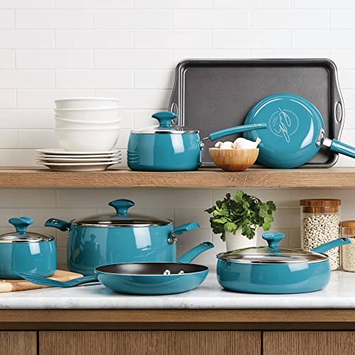 Rachael-Ray-16883-Cityscapes-Porcelain-Enamel-12-Piece-Nonstick-Cookware-Set-Turquoise-Open-Box