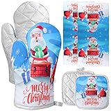 Lucleag 6 Pack Christmas Oven Mitts Potholders and Towels Set, Christmas Santa Oven Mitts Pot Holder