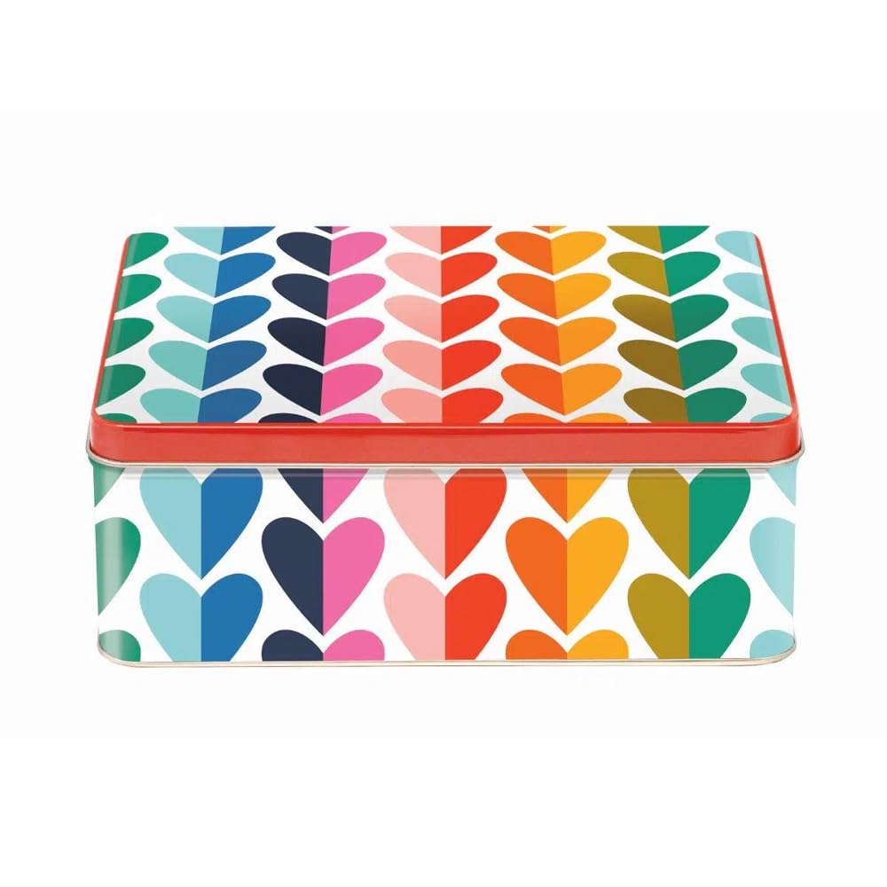 Elite tins Kate Rhees Rainbow Hearts Deep Rectangular Tin 195 x 154 x 75mm