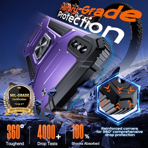 Image of Anqrp Heavy Duty Case for iPhone X /XS Case with Enhanced Ring Holder Grip Stand, Military Grade Shockproof Rugged Drop Protective Silicone Hard Slim iPhone X /XS Phone Case Cover,Purple