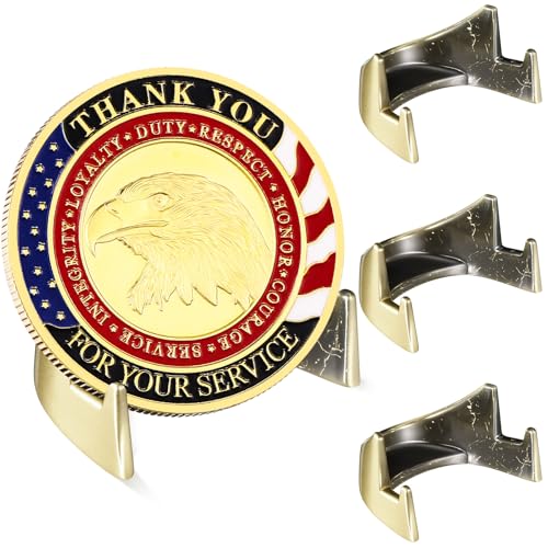 Yaocom 4 Pcs 1.69 Inch Metal Challenge Coin Display Stand Military Coin Holder Medallion Token Holder for Veterans Collectors Fits 2 Inches and up Coins Pocket Watches Medals (Bronze)