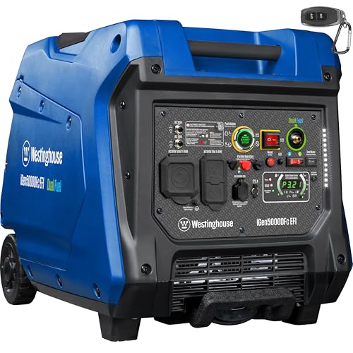 Westinghouse 5000 Peak Watt Super Quiet Dual Fuel Portable Inverter EFI Generator, Remote Electric Start, Gas & Propane Powered, RV Ready, CO Sensor, Parallel Capable, CARB Compliant