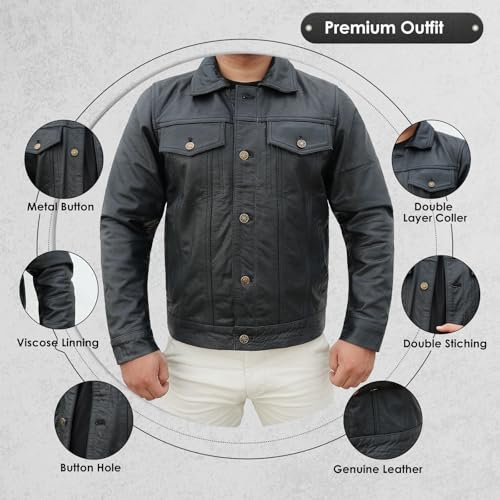 Vintage Style Trucker Jacket Men - Classic Fashion Motorcycle Leather Jacket for Men Collar Jackets For Mens3