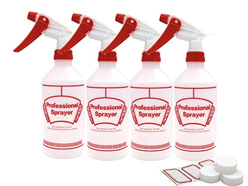 SEASEA Spray Bottles with 6 Labels and 4 Screw caps - Professional Sprayer Cleaning/Food/ Essential Oil Safe - Will Not Leak Adjustable Nozzle, Multi Purpose Use (4 Pack)