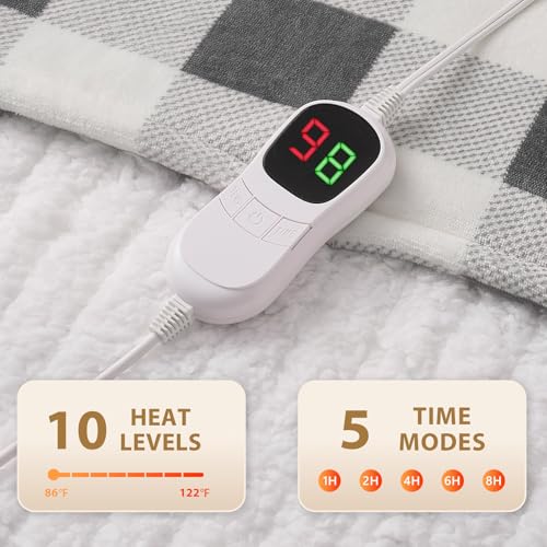 Homemate Electric Blanket Heated Throw - 50“x60“ Ultra Soft Cozy Flannel Heating Blanket with 10 Fast Heat Levels 8 Hours Auto Off Over-Heated Protection ETL Certification Keep Warm in Home Office