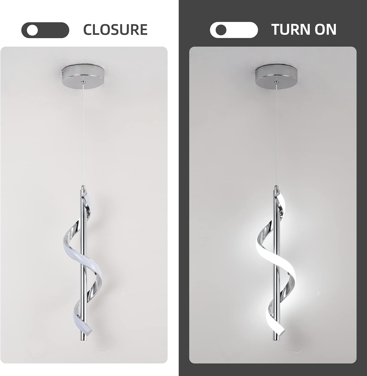 CANEOE Modern Led Pendant Light Fixture, 5500K Cool White Spiral Integrated LED Hanging Lamp, Adjustable Height Island Light Fixture for Kitchen Sink Living Room Dining Room Bedroom,1 Pack