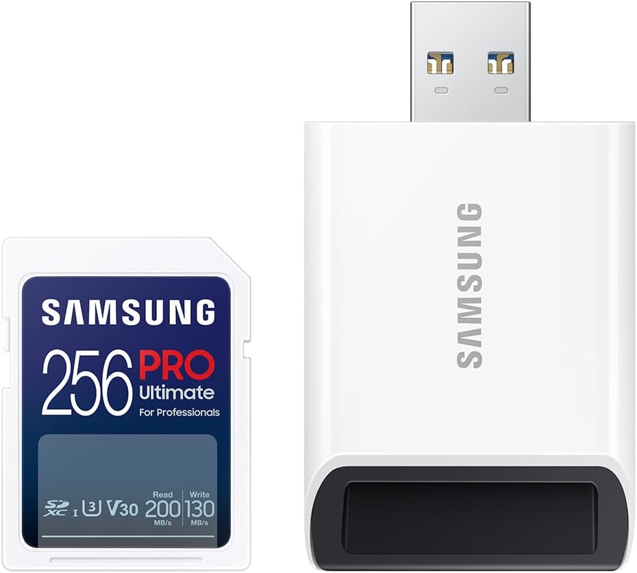 Samsung SD Card PRO Ultimate 256GB, UHS-I U3, Full HD and 4K UHD, 200MB/s Reading, 130MB/s Write Memory Card for Smartphone, Drone or Camera, USB Card Reader Included, MB-SY256SB/WW