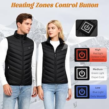 GothicBride Verwarmd vest voor heren en dames, warmtevest met 9 verwarmingspads en 3 temperatuursstanden, warmtevest voor outdoor-werkzaamheden, kerstcadeau, zwart, M