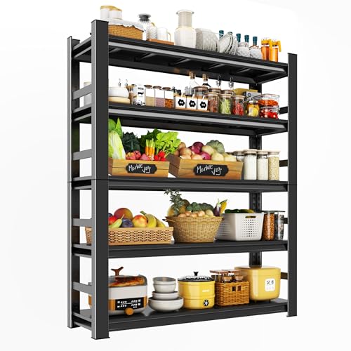 Image of Hymnxemo 5-Tier Kitchen Shelf Organizer, Solid Metal Adjustable Storage Rack for Pots, Pans, Bottles & Pantry Goods, Space-Saving, Black35.4