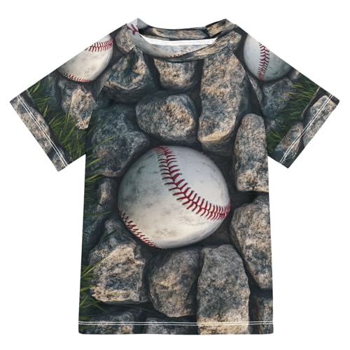 Boys Short Sleeve T-Shirts Wall Hit Baseball Rashguard Kids Swim Shirts Sun UPF 50+ Multicoloured