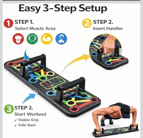 Image of 15 in 1 Pushup Board, Push up Stand Multifunction Flex Board for Chest, Triceps, Shoulder And Back Muscles Home Workout Gym Equipment for Men & Women chest Exercise equipment (Multicolor) Skipping Rope Free