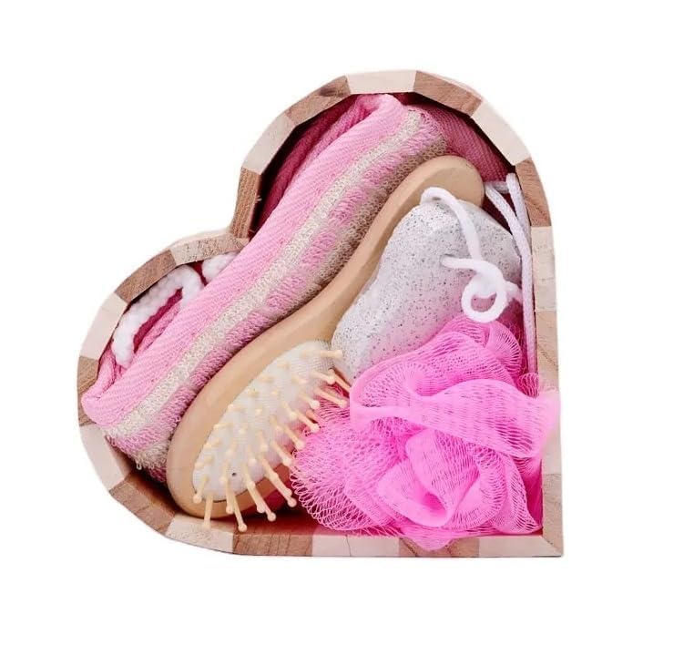 COSKIRA Luxurious Bath Set, Heart Shaped Wooden,Back Bath Flower Bathroom Bathing Supplies Body Bathing Scrubber, Personal Care, Natural Including Loofah, Pumice, Home and Bathroom Decoration-Pink-picture-20