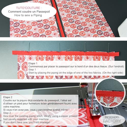 designers-factory Cotton piping - Easy to sew and ideal for enhancing your creations (set of 6 packs (5 metres each), set A) - Image 4