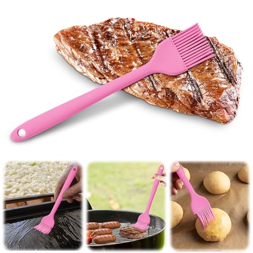 Confezione da 5 pennelli da pasticceria in silicone, resistenti al calore, per spalmare olio, burro, salsa per barbecue, barbecue, cucina, cottura, pasticcini, torte, dessert (rosa, 21,1 cm)