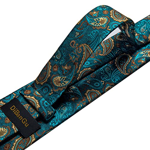 Image of DiBanGu Mens Paisley Tie Sets Silk Jacquard Woven Floral Necktie and Pocket Square Cufflinks Wedding Business Party