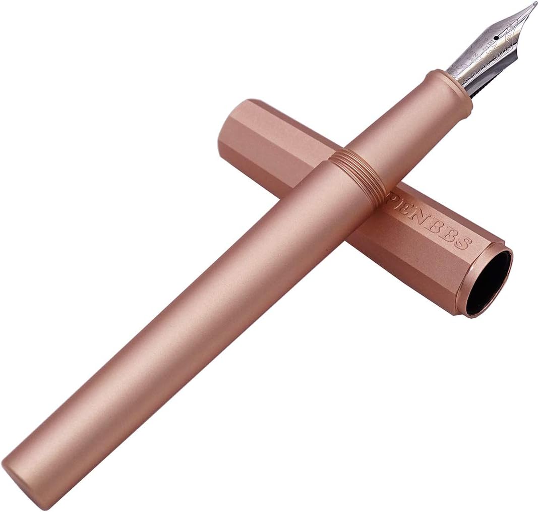 erofa Penbbs 350 Fountain Pen Fine Nib with Rollerball Pen Nib Pen Set & Box - Metallic Rose Golden Alloy Anode Octagonal