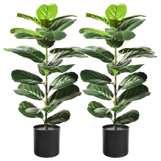 Suntee 2 Pack Artificial Fiddle Leaf Fig Tree, 30" Ficus Lyrata Fake Plants with Pots, Floor Plant Outdoor Faux Plants for Living Room, Corner, Office, Patio, Windowsill Decor