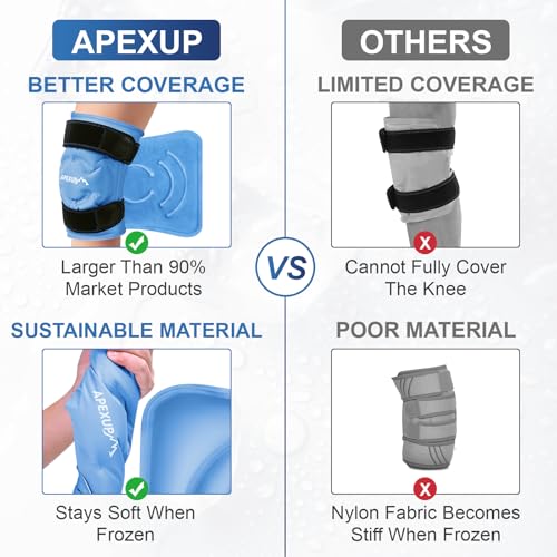 apexup ice pack for knee pain relief large reusable wrap after surgery flexible gel cold pack for injuries pain relief for back shoulder elbow ankle and leg blue l 1pk