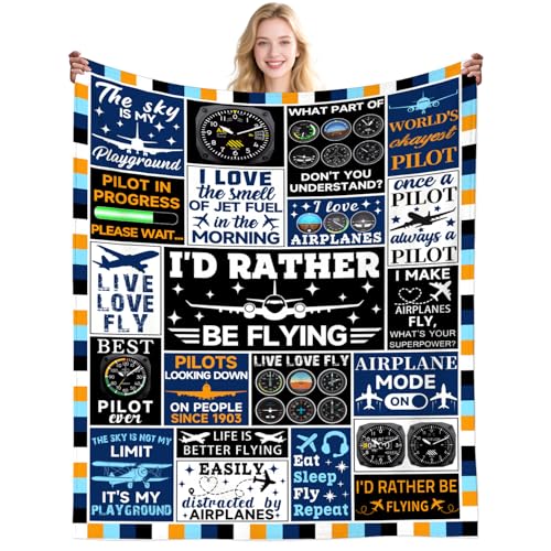 DikoGoGo Airplane Blanket Gifts for Pilots Funny Pilot Blanket Throw Stuff Airplanes Plush Flannel Bedding Airplane Gifts for Men Women Boys Girls Adults Pilots Birthday Gift Room Decor 50X40INCH