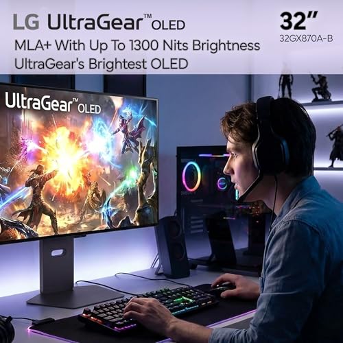 Image of LG Ultragear 32GX870A-B 32 inch Dual-Mode Gaming Monitor Bundle (2-Pack) | 4K UHD (3840x2160) 240Hz / FHD 480Hz, OLED Display, 0.03ms, G-SYNC, FreeSync Premium Pro, HDMI & DisplayPort + Cable Ties + More