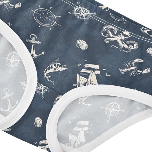 Little Girls' Soft Cotton Underwear Kids Breathable Comfort Vintage Marine Compass Panties Briefs Toddler4