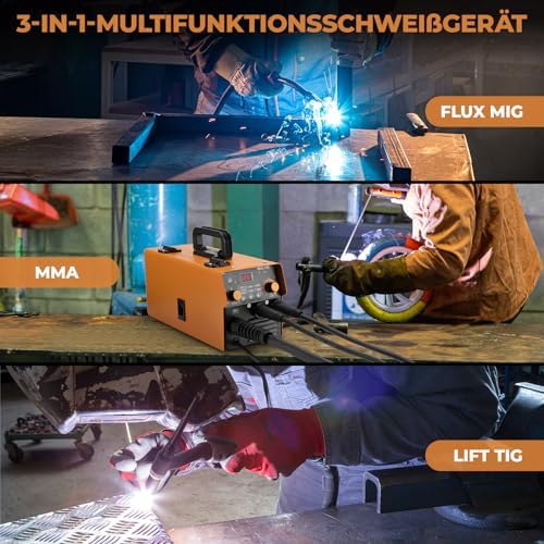 Bild 5 - Tragbares MIG Schweißgerät 140 A, Fülldraht Schweißgerät ohne Gas, 3 IN 1 MIG-Schweißgeräte mit echten 140A/Fülldraht, ARC MMA, Lift TIG, IGBT Inverter, mit Fülldraht 0,8mm, Maske & Bürste, IP 21S