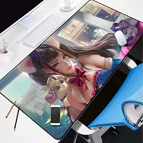 Tapis de souris gamer 3D chaton et fille anime pour grand bureau de jeu et setup gaming