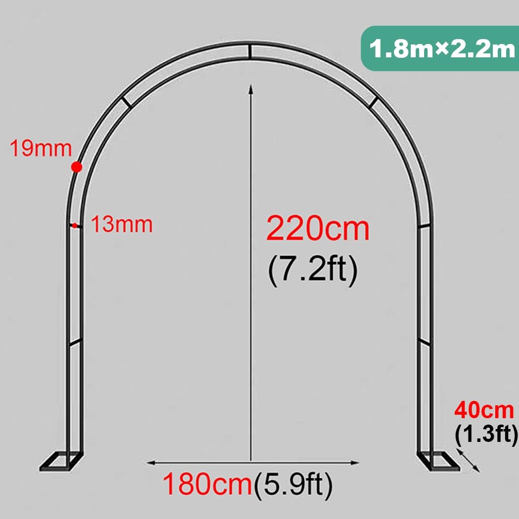 Metalowa kratka ogrodowa do roślin pnących 1,8 m x 2 m czarna łuk zewnętrzny/wewnętrzny DIY wsparcie dla roślin