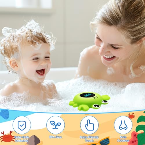 Image of b&h Baby Bath Thermometer, Crab Floating Water Temperature Thermometer | LED Display Screen, Water & Room Temp Thermometer for Infants, Color-Coded Alerts, Safety Floating Bath Toy