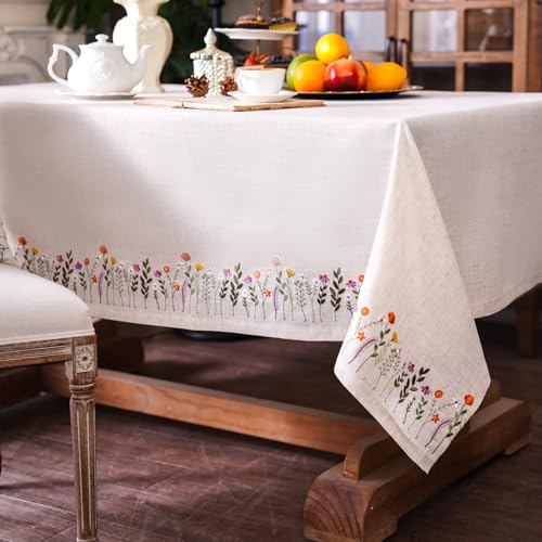 ARTABLE Linen Lace Tablecloth - Embroidered Country Farm Design, Elegant