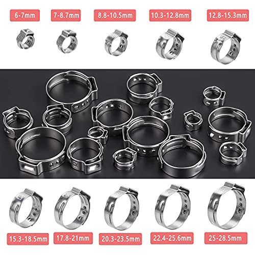 40 Pack 6mm-7mm Single Ear Hose Clamps PEX Cinch Clamps Stainless Steel Crimp Hose Clamp Stepless Cinch Crimp Rings Pinch Fitting Tools by Alfykym - Used condition - Image 3
