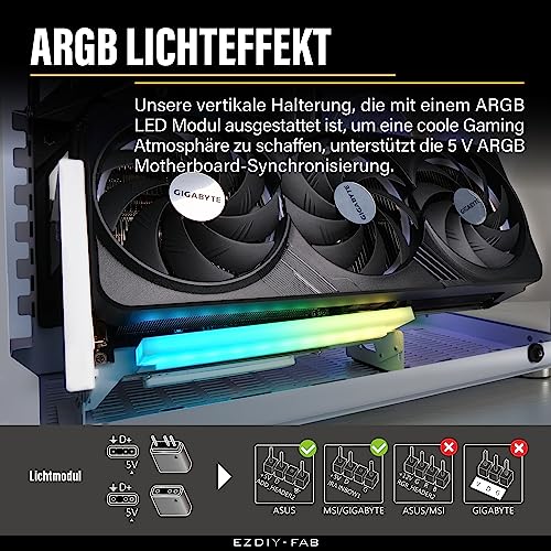 EZDIY-FAB Soporte PCIe 4.0 GPU con módulo LED ARGB, ajuste multiángulo, cable elevador blanco compatible con RTX4090, 4080, 4070ti, color blanco - imagen 7