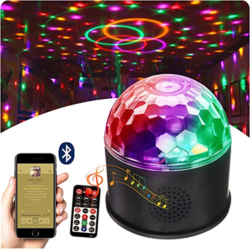 HONERENY Bluetooth Disco Ball Lights, 6 Colors LED Party Lights DJ Sound Activated Rotating Lights Wireless Phone Connection with Bluetooth Speaker MP3 Play and Remote for Home KTV Wedding Dance Show