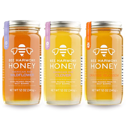 Bee Harmony Honey 3 Pack Variety Pack, 36 Ounce (Clover, Wildflower and Orange Blossom)