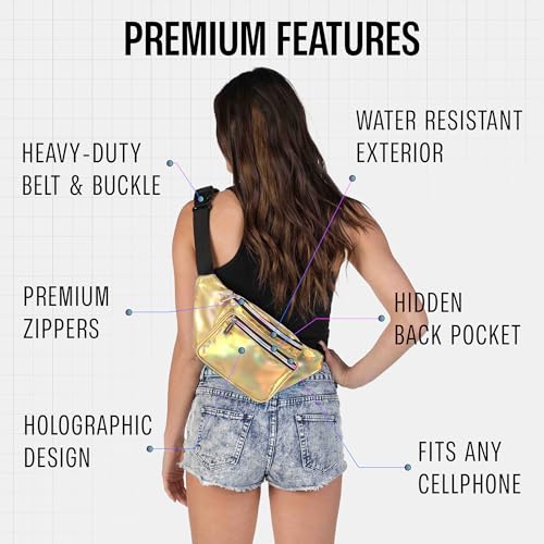 Image of Sojourner Holographic Rave Fanny Pack - Packs for Festival Women, Men | Cute Fashion Waist Bag Belt Bags (Gold)