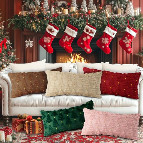 Lanpn 2 Stück Kissenbezug Weihnachten Kissenhülle 40x60cm, Winter Dekorative Weihnachtskissen mit Stern und Weihnachtsbaum für Home… – Ansicht 3