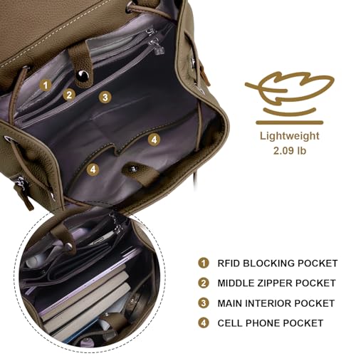 Image of BOYATU Women's Full-Grain Leather Backpack Purse, Minimal Structured Design, Work Commuter & City Travel, Compact Everyday Essentials, Fashion RFID Pocket Bag ((Olive green)