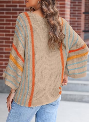 Image of Dokotoo Womens 2026 Spring Summer Casual Crewneck 3 /4 Sleeve Striped Lightweight Knit Trendy Boho Tops Pullover Sweaters