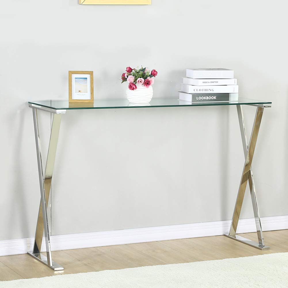 Buy Modern Narrow Console Table, Console Sofa Table with Tempered Glass